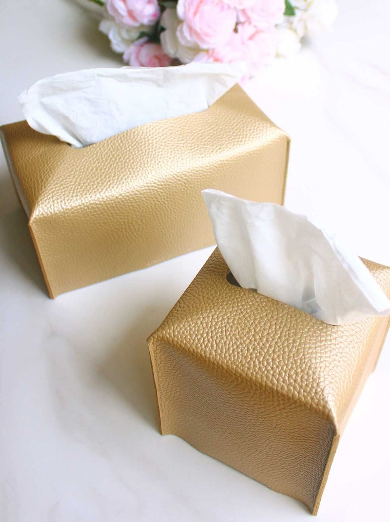 JESMINI Gold Tissue Box Cover Leather - Tissue Holder with Bottom Belt by JESMINI  Decorative Aesthetic PU Leather Tissue Box Holder for Bathroom Home Office Decor - Image 3